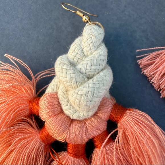 Macrame Peach Tassel Earrings – Handmade Fringe Boho Statement Jewelry - Picture 8 of 8